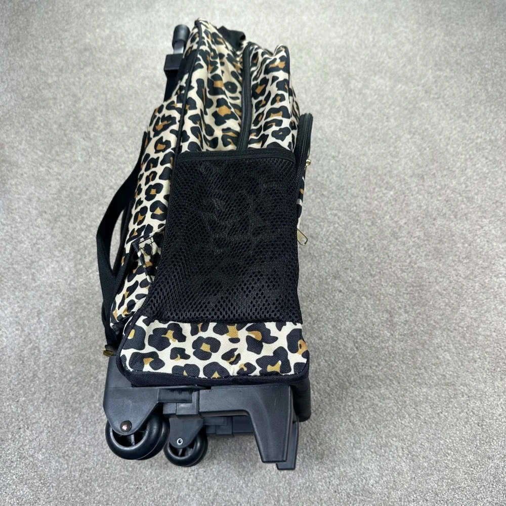 Posh Peanut Kids OS Rolling Backpack Leopard Print Tan Black Gold Safari Travel